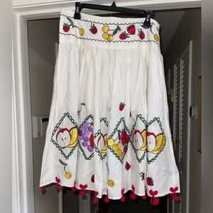 Population Embroidered White Skirt with Colorful Fruit Design